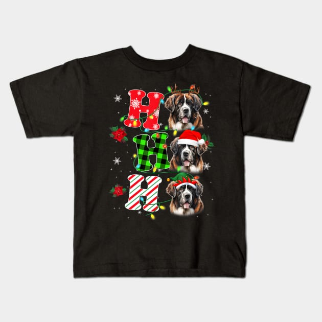 Ho Ho Ho Saint Bernard Dog Christmas Kids T-Shirt by Mitsue Kersting